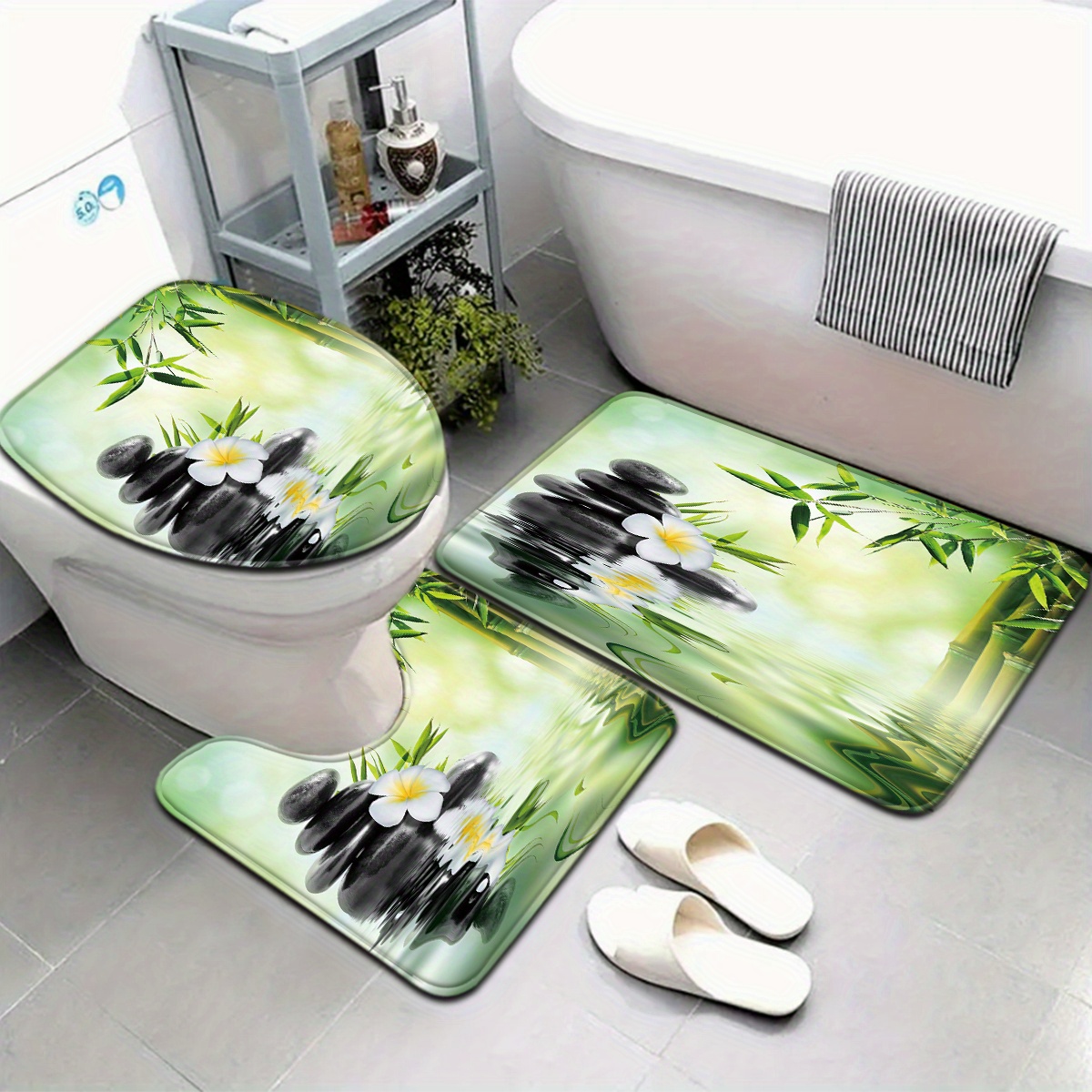 Bamboo Bath Mat - Ensemble de siège de toilette et