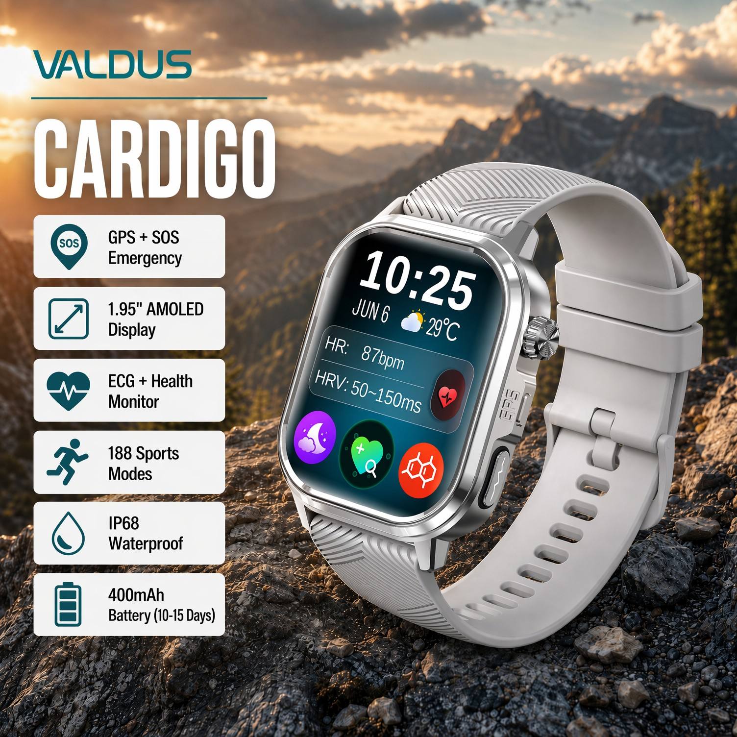 Health & Wellness Unlimited - VALDUS CARDIGO Montre connectée pour hommes